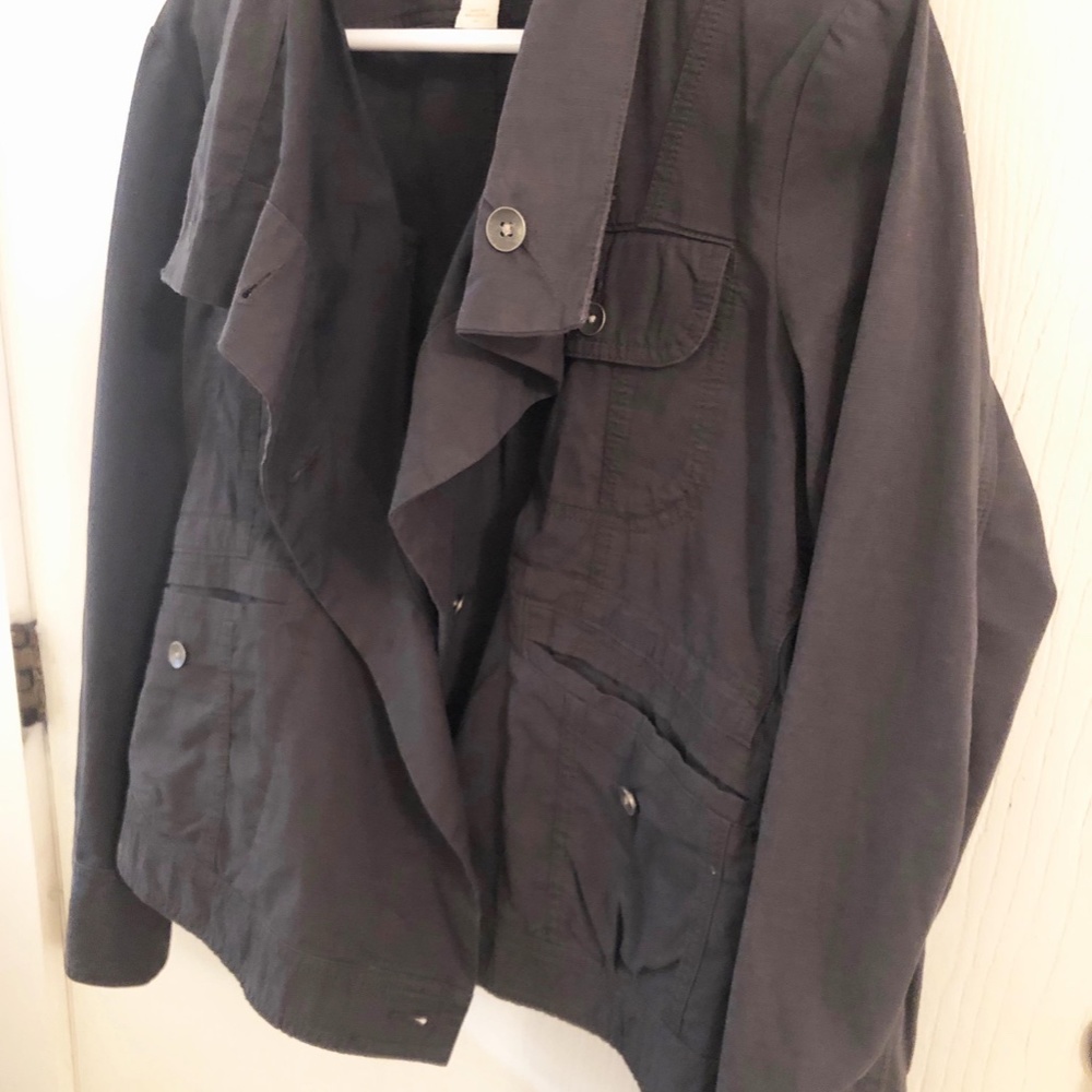 Gray Asymmetrical Floppy Collared Cropped Coat - image 3